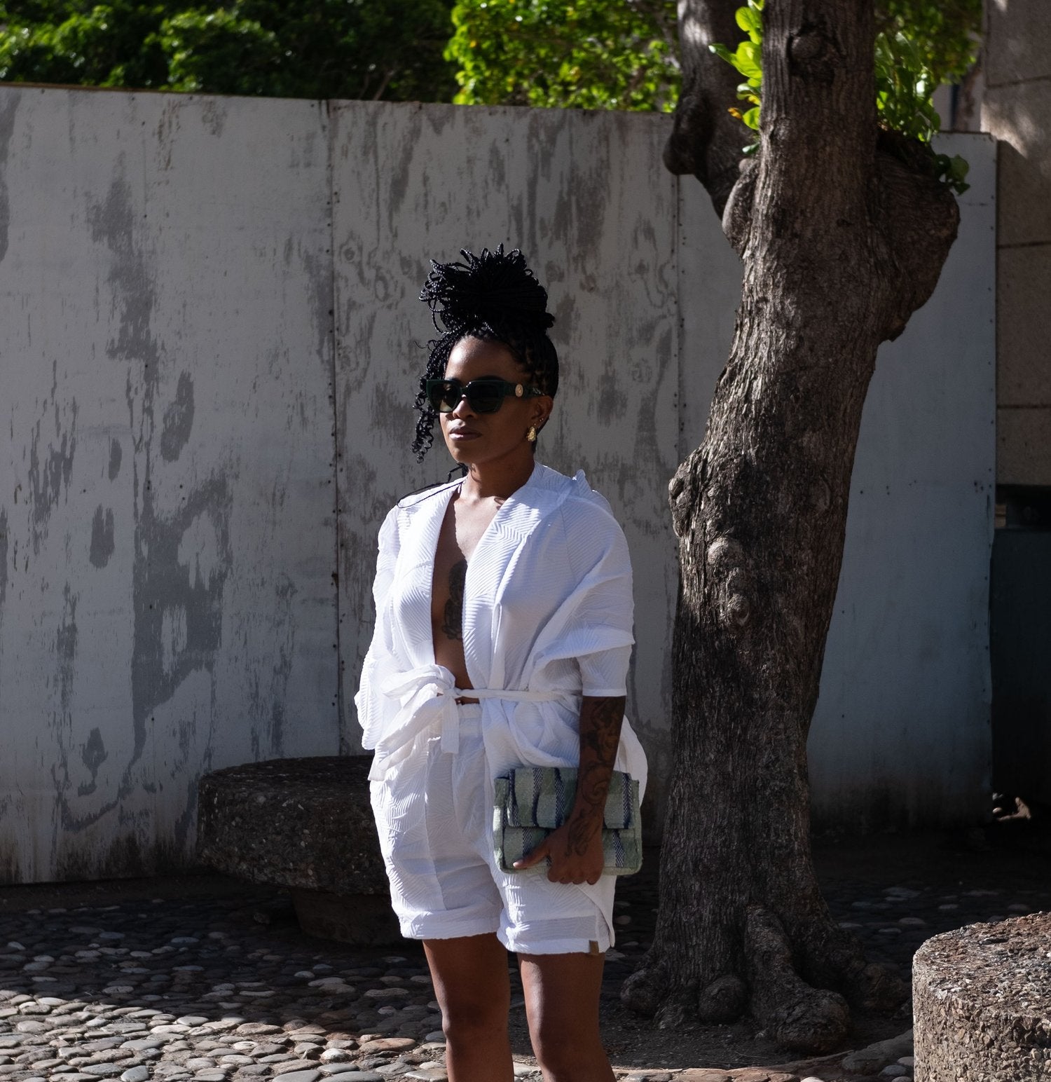 Crushed White Patch Pocket Shorts